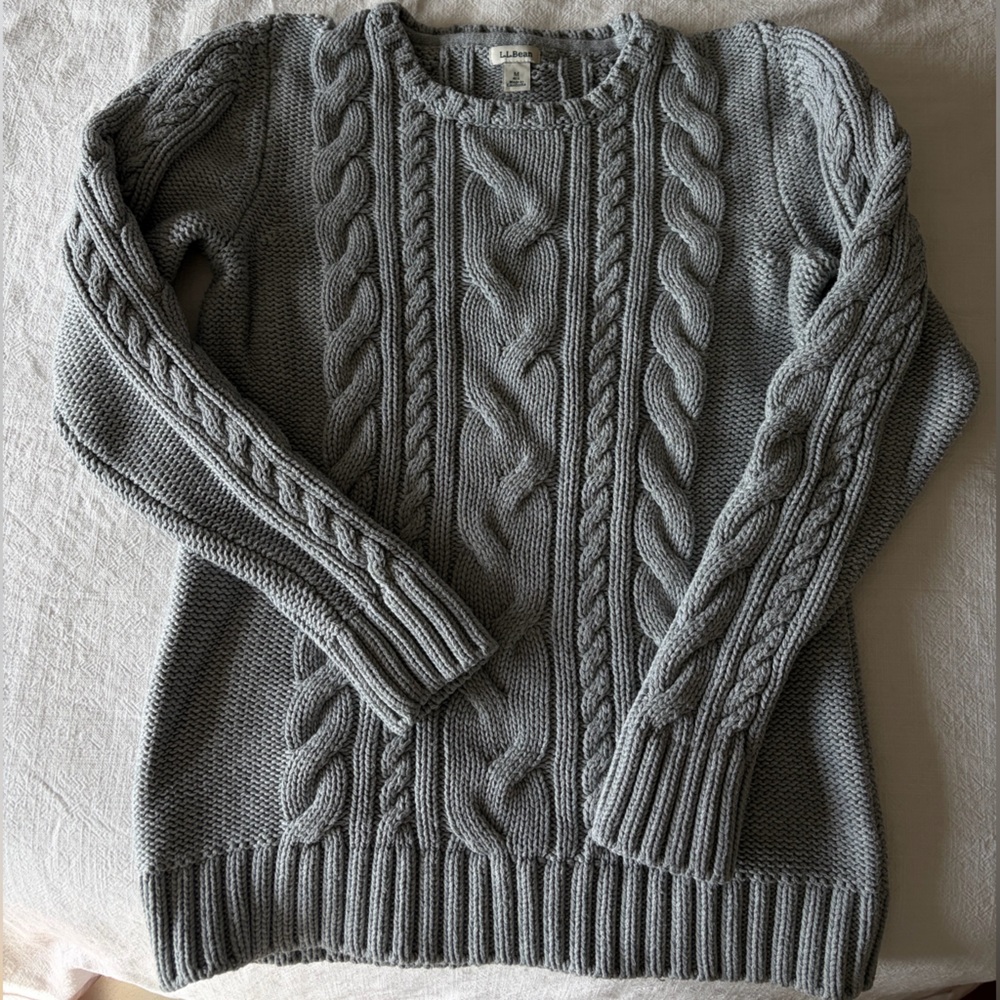 L.L. Bean Classic Gray Cable Knit Sweater